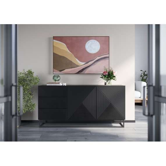 Skjenk Asha 167x81 cm - sort - 2 dører - 3 skuffer