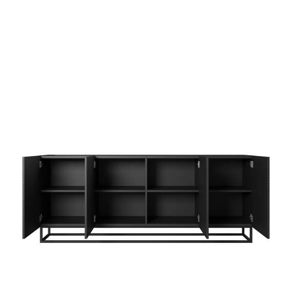 Skjenk Asha 200x81 cm - sort - 4 dører - metallramme
