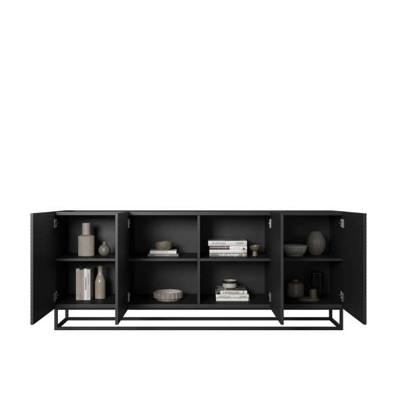 Skjenk Asha 200x81 cm - sort - 4 dører - metallramme