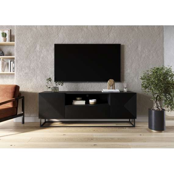 Tv-benk Asha 167x60 cm - sort - 2 dører - 1 skuff