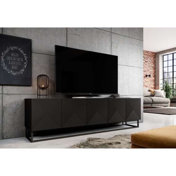 Tv-benk Asha 200x56 cm - sort - 5 dører