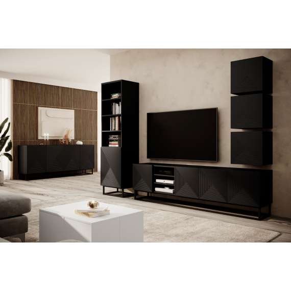 Tv-benk Asha 200x56 cm - sort - 5 dører
