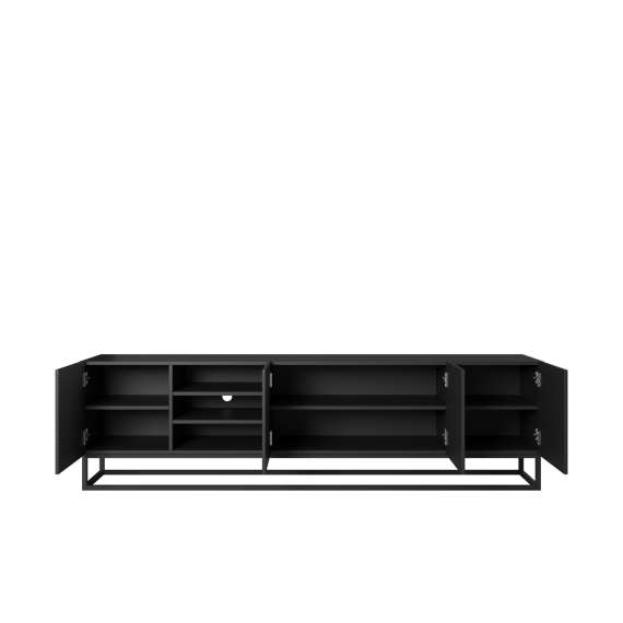 Tv-benk Asha 200x56 cm - sort - 4 dører - hyller