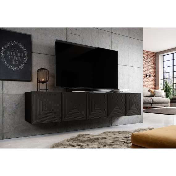 Tv-benk Asha 200x40 cm - sort - vegghengt