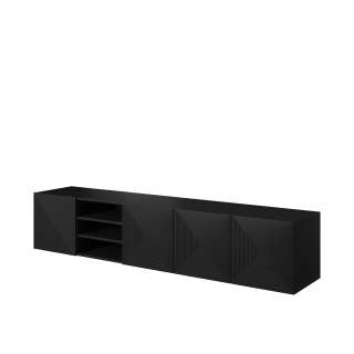 Tv-benk Asha 200x40 cm - sort - 4 dører - hyller - vegghengt
