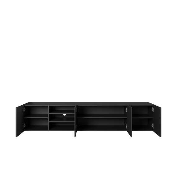 Tv-benk Asha 200x40 cm - sort - 4 dører - hyller - vegghengt