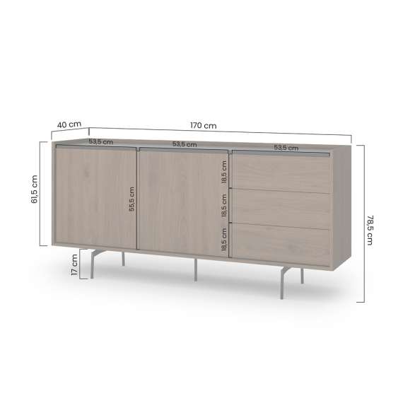 Skjenk Zenar 170x79 cm - valnøtt - 2 dører og 3 skuffer
