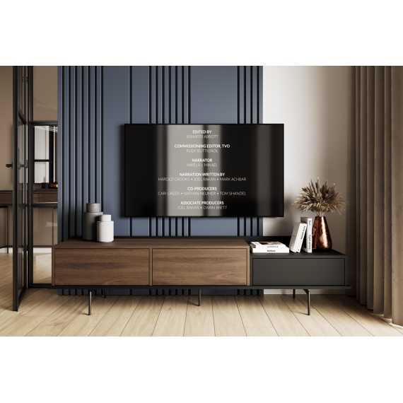 Tv-benk Zenar 200x47 cm - valnøtt - 2 dører og 1 skuff