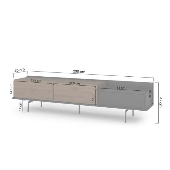 Tv-benk Zenar 200x47 cm - valnøtt - 2 dører og 1 skuff