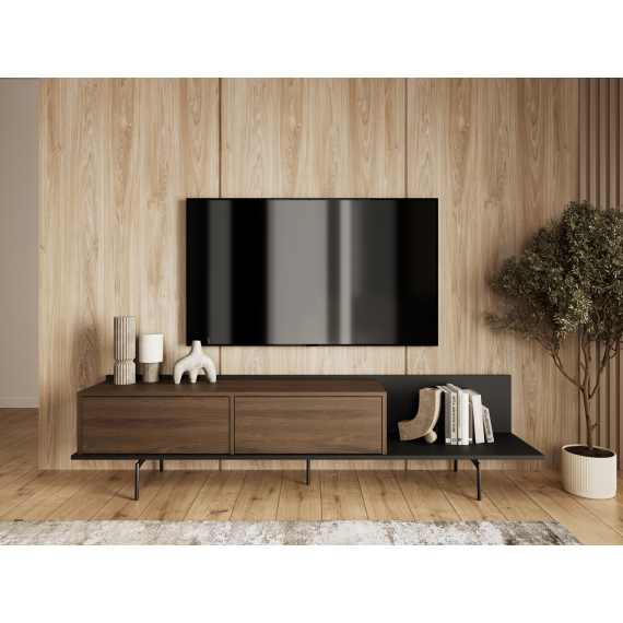 Tv-benk Zenar 200x47 cm - valnøtt - 2 dører og hylle
