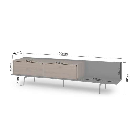 Tv-benk Zenar 200x47 cm - valnøtt - 2 dører og hylle