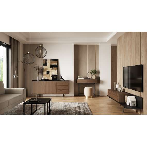 Tv-benk Zenar 200x47 cm - valnøtt - 2 dører og hylle