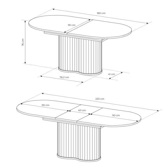 Spisebord Lovi 180-220x90 cm - eik - med ileggsplate