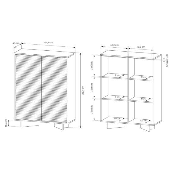 Skap Semi 104x139 cm - eik - cappuccino - 2 dører