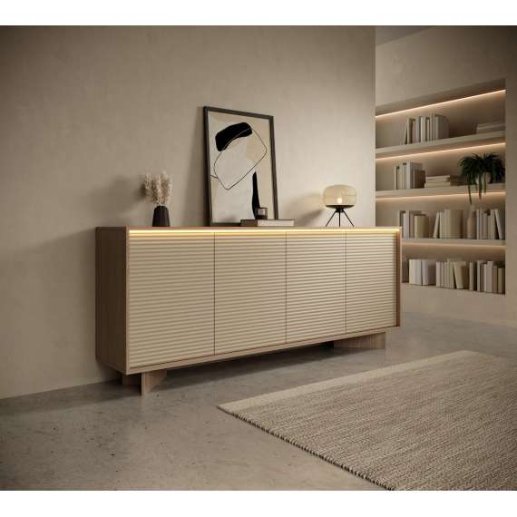 Skjenk Semi 204x85 cm - eik - cappuccino - 4 dører
