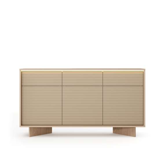 Skjenk Semi 154x85 cm - eik - cappuccino - 3 dører og 3 skuffer