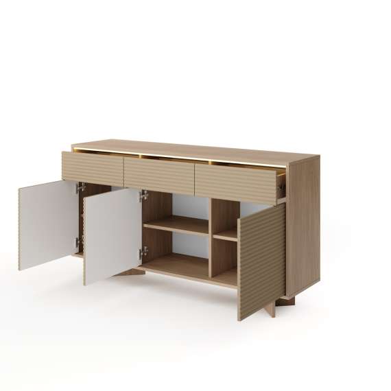 Skjenk Semi 154x85 cm - eik - cappuccino - 3 dører og 3 skuffer