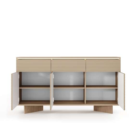 Skjenk Semi 154x85 cm - eik - cappuccino - 3 dører og 3 skuffer