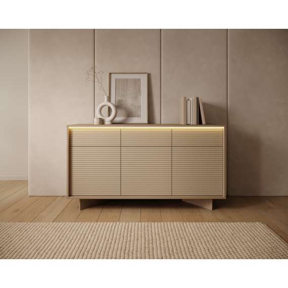 Skjenk Semi 154x85 cm - eik - cappuccino - 3 dører og 3 skuffer
