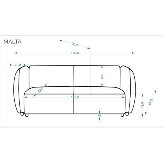 Sofa MALTA - 170x90 cm - crem kordfløyel