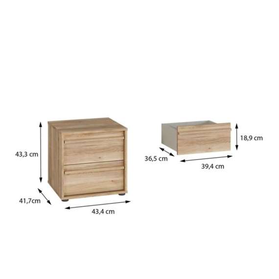 Nattbord ARKAN 43x43 cm - eik mauvella- 2 skuffer