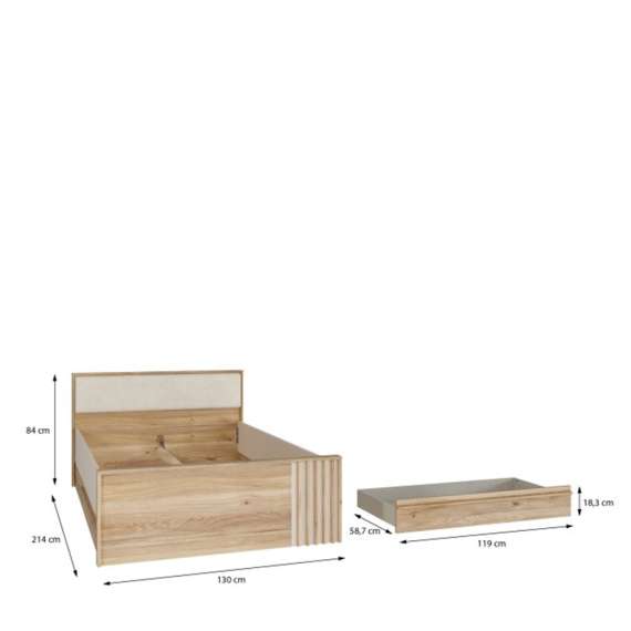 Seng ARKAN 120x200 cm - eik mauvella - beige sand - 2 skuffer