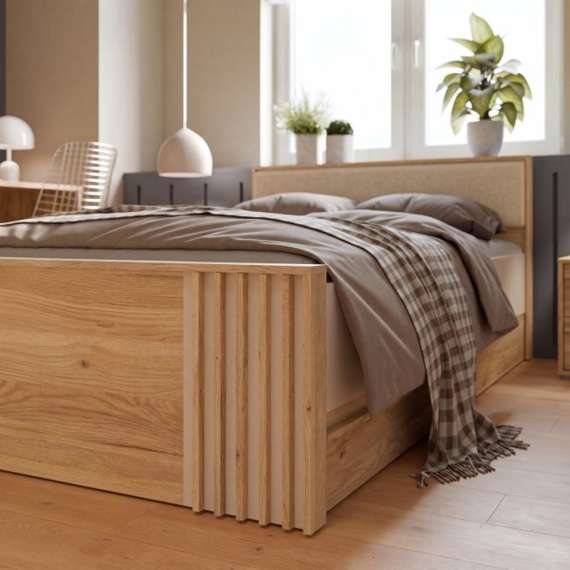 Seng ARKAN 120x200 cm - eik mauvella - beige sand - 2 skuffer