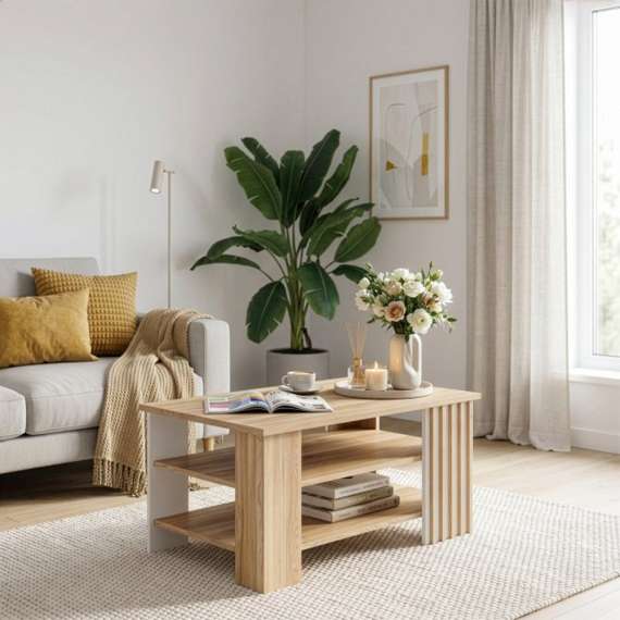 Sofabord ARKAN 100x60 cm - eik mauvella - beige sand