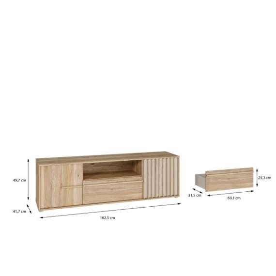 Tv-benk ARKAN 163x50 cm - eik mauvella- 2 dører - 1 skuff