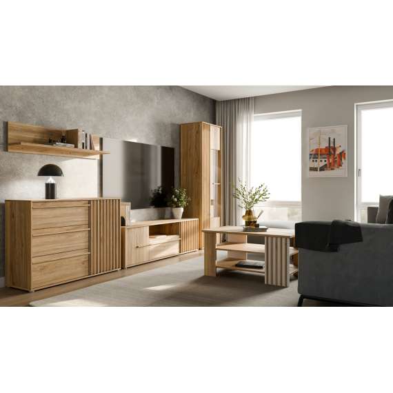 Tv-benk ARKAN 163x50 cm - eik mauvella- 2 dører - 1 skuff