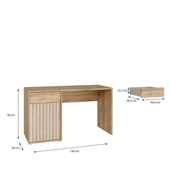 Skrivebord ARKAN 130x60 cm - eik mauvella - beige sand - 1 dør - 1 skuff