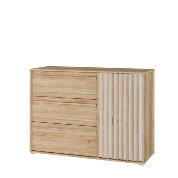 Skjenk ARKAN 118x85 cm - eik mauvella - beige sand - 1 dør - 3 skuffer