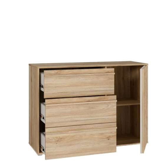 Skjenk ARKAN 118x85 cm - eik mauvella - beige sand - 1 dør - 3 skuffer