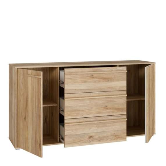Skjenk ARKAN 163x85 cm - eik mauvella - beige sand - 2 dører - 3 skuffer