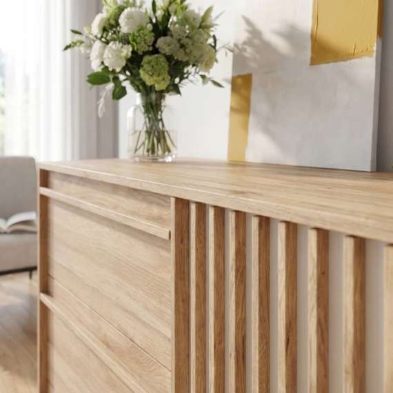 Skjenk ARKAN 163x85 cm - eik mauvella - beige sand - 2 dører - 3 skuffer