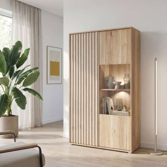 Vitrineskap ARKAN 93x162 cm - eik mauvella - beige sand - 1 dør