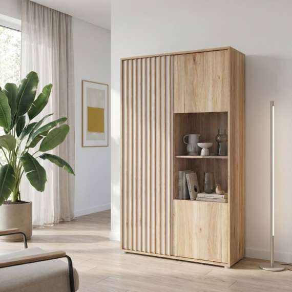 Vitrineskap ARKAN 93x162 cm - eik mauvella - beige sand - 1 dør