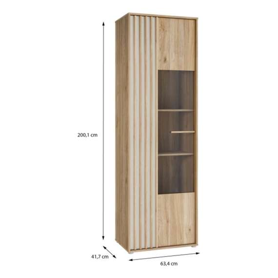 Vitrineskap ARKAN 64x200 cm - eik mauvella - beige sand - 1 dør