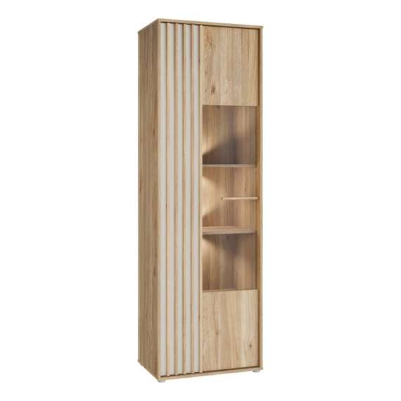 Vitrineskap ARKAN 64x200 cm - eik mauvella - beige sand - 1 dør