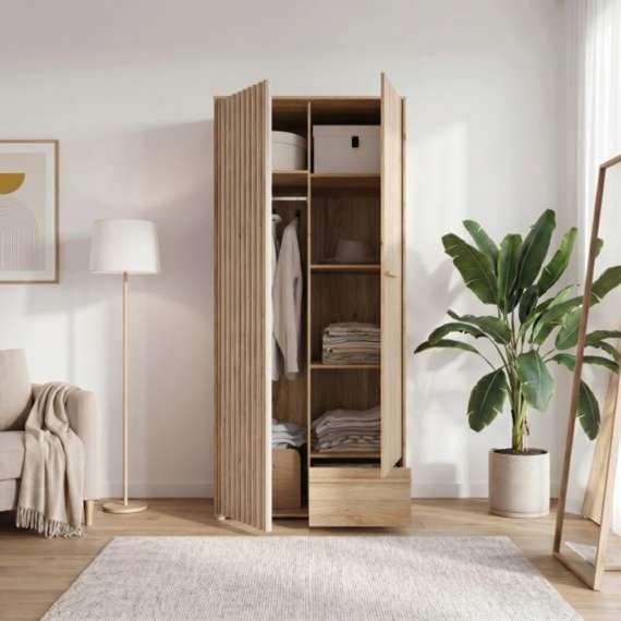 Garderobeskap ARKAN 93x200 cm - eik mauvella - beige sand - 2 dører - 1 skuff
