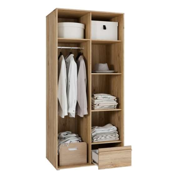 Garderobeskap ARKAN 93x200 cm - eik mauvella - beige sand - 2 dører - 1 skuff