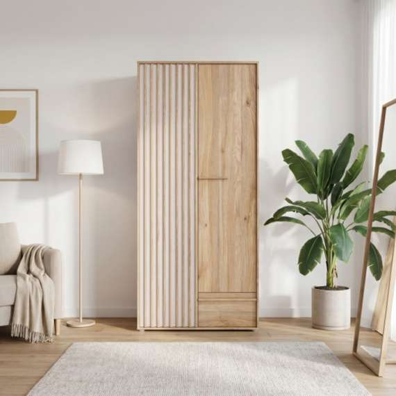 Garderobeskap ARKAN 93x200 cm - eik mauvella - beige sand - 2 dører - 1 skuff