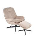 Lenestol DECLAN med fotskammel - stoff - beige