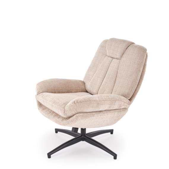 Lenestol DECLAN med fotskammel - stoff - beige