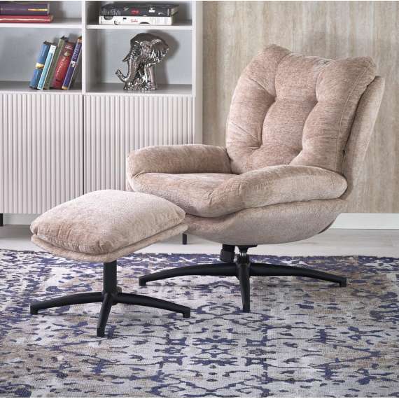 Lenestol PESTO med fotskammel - stoff - beige