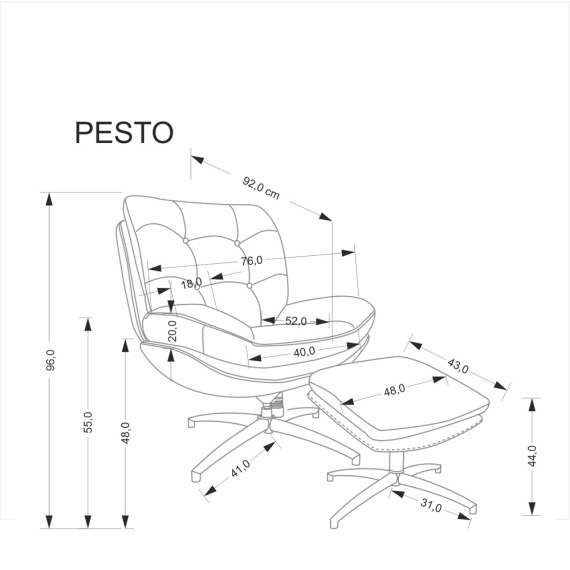 Lenestol PESTO med fotskammel - stoff - beige