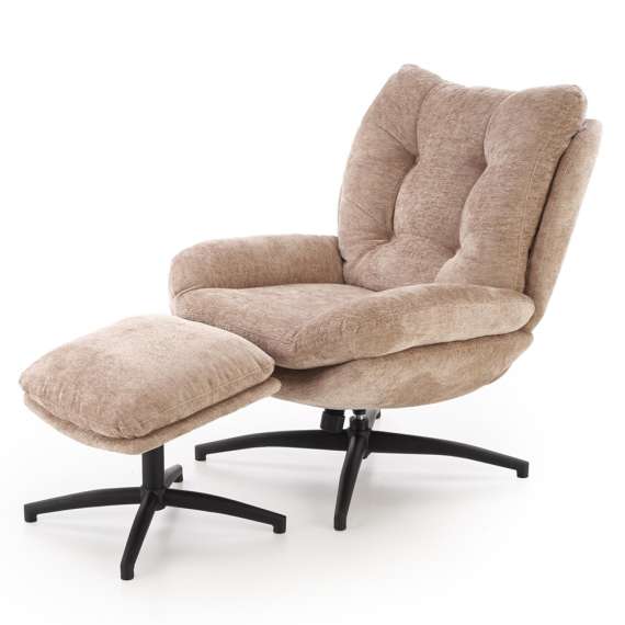 Lenestol PESTO med fotskammel - stoff - beige