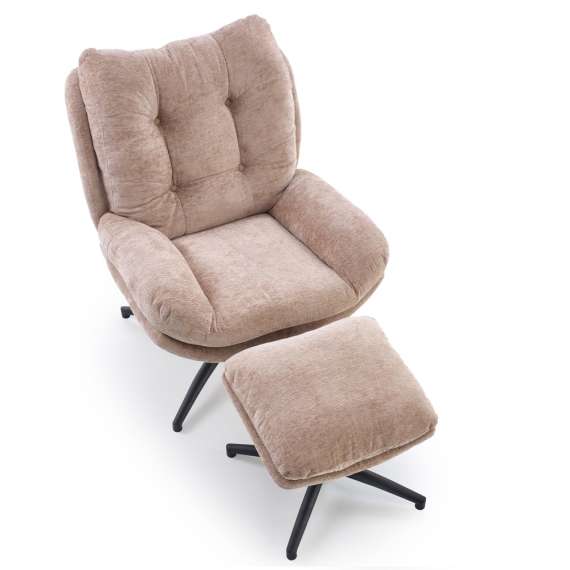 Lenestol PESTO med fotskammel - stoff - beige