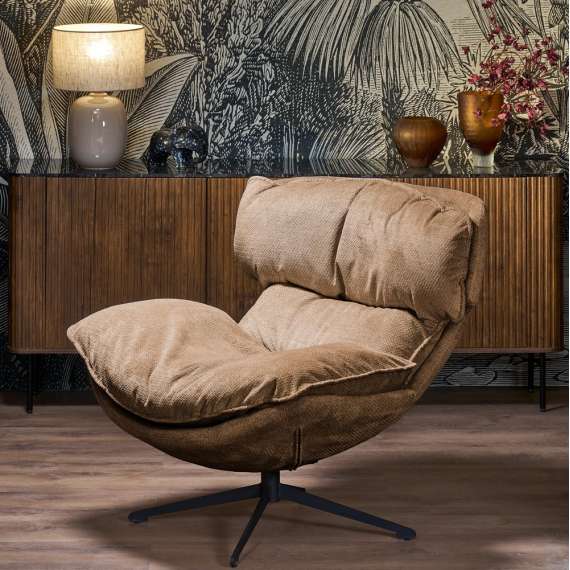 Lenestol ROGER - brun stoff - svingbar