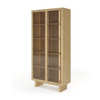 Vitrineskap Nabu 94x195 cm - eik - 2 dører - med lys